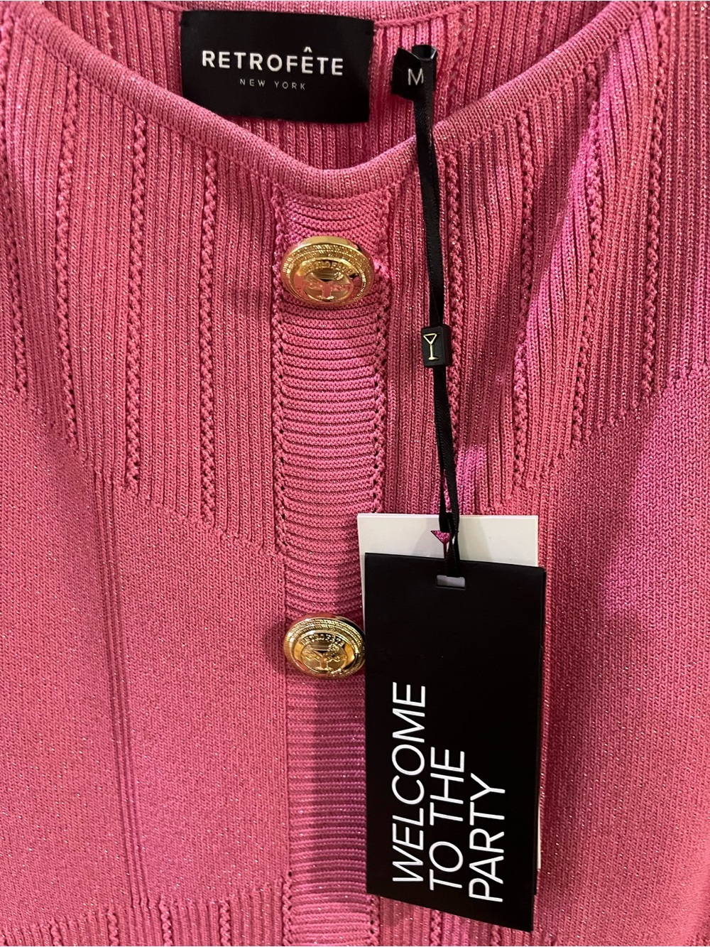Sleeveless Pink Ribbed Metallic Button-Front Midi Dress - Picture 7 of 8